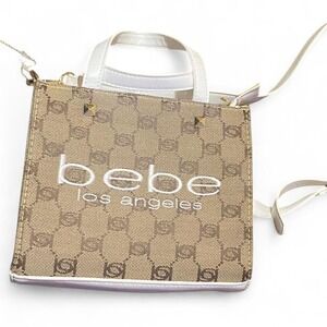 Bebe Talulla Mini Satchel Beige/Wht Handbag Purse Chic Structured Crossbody NWT
